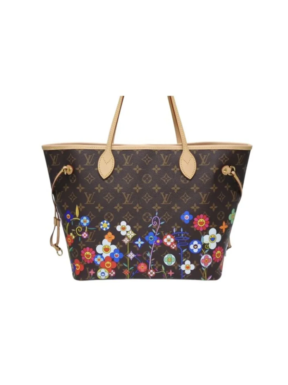 Louis Vuitton Monogram LV TM Neverfull MM Tote Bag Takashi Murakami Brown Gold